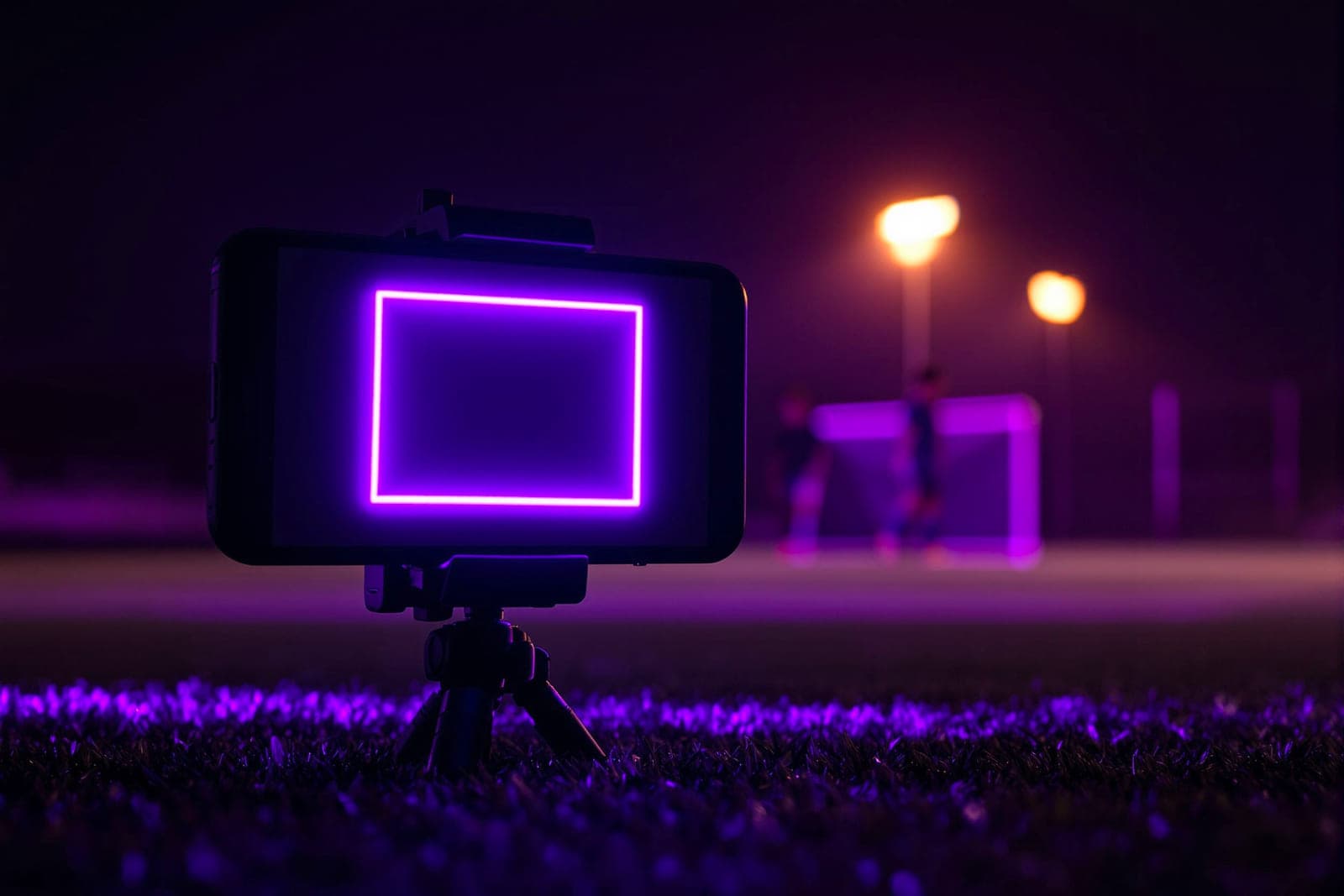 A phone on a tripod framing a player mid drill.